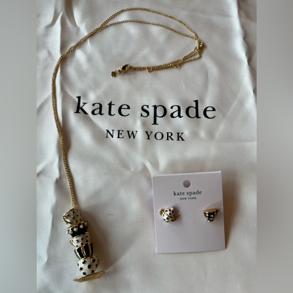 Kate Spade tea cup earring and necklace set